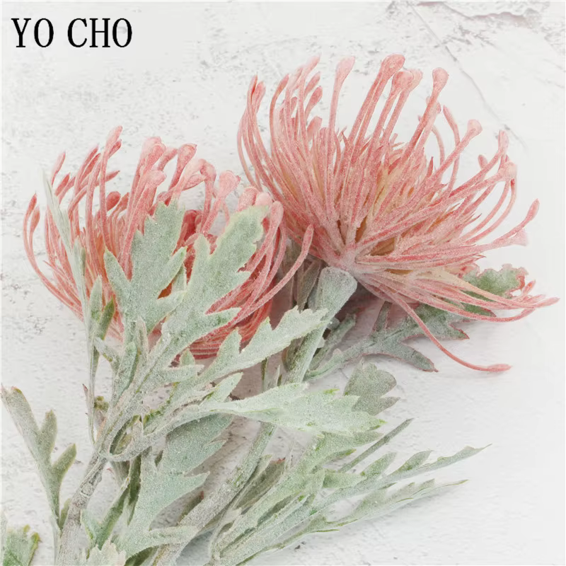 Fleurs artificielles de Leucospermum floquées pour la décoration de mariage flores artificiales fausse fleur en