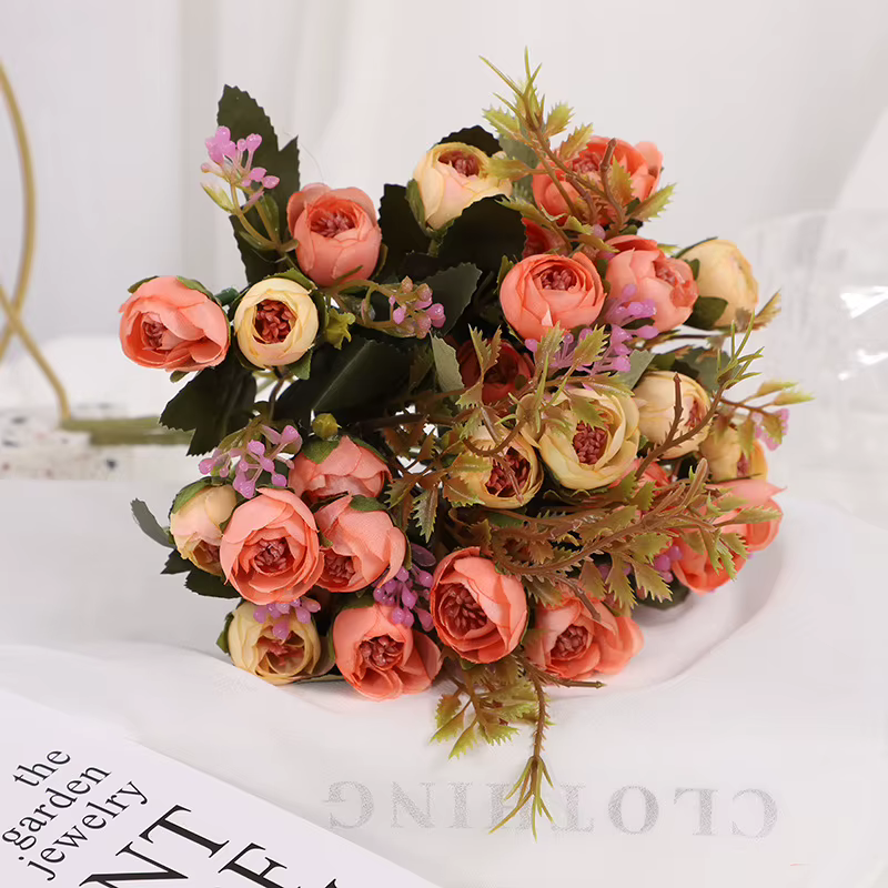 Fleur artificielle rose romantique, fausse fleur rouge, bricolage, fête, maison, décoration de mariage, fête de Léon