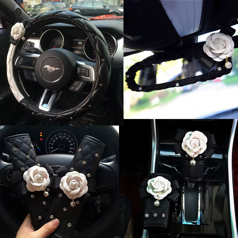 Accessoires d'intérieur de voiture fleur de camélia