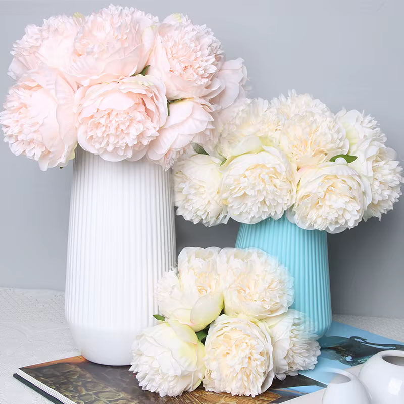 1 Bouquet de pivoines artificielles à 5 têtes