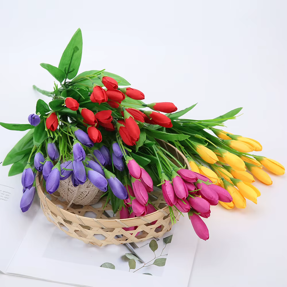 21 têtes tulipe fleur artificielle soie lavande tulipes Bouquet fausse