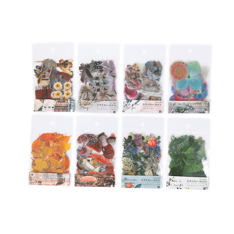 40 pièces/sac Vintage Ginkgo feuilles fleurs PET autocollant paquet bricolage journal décoration