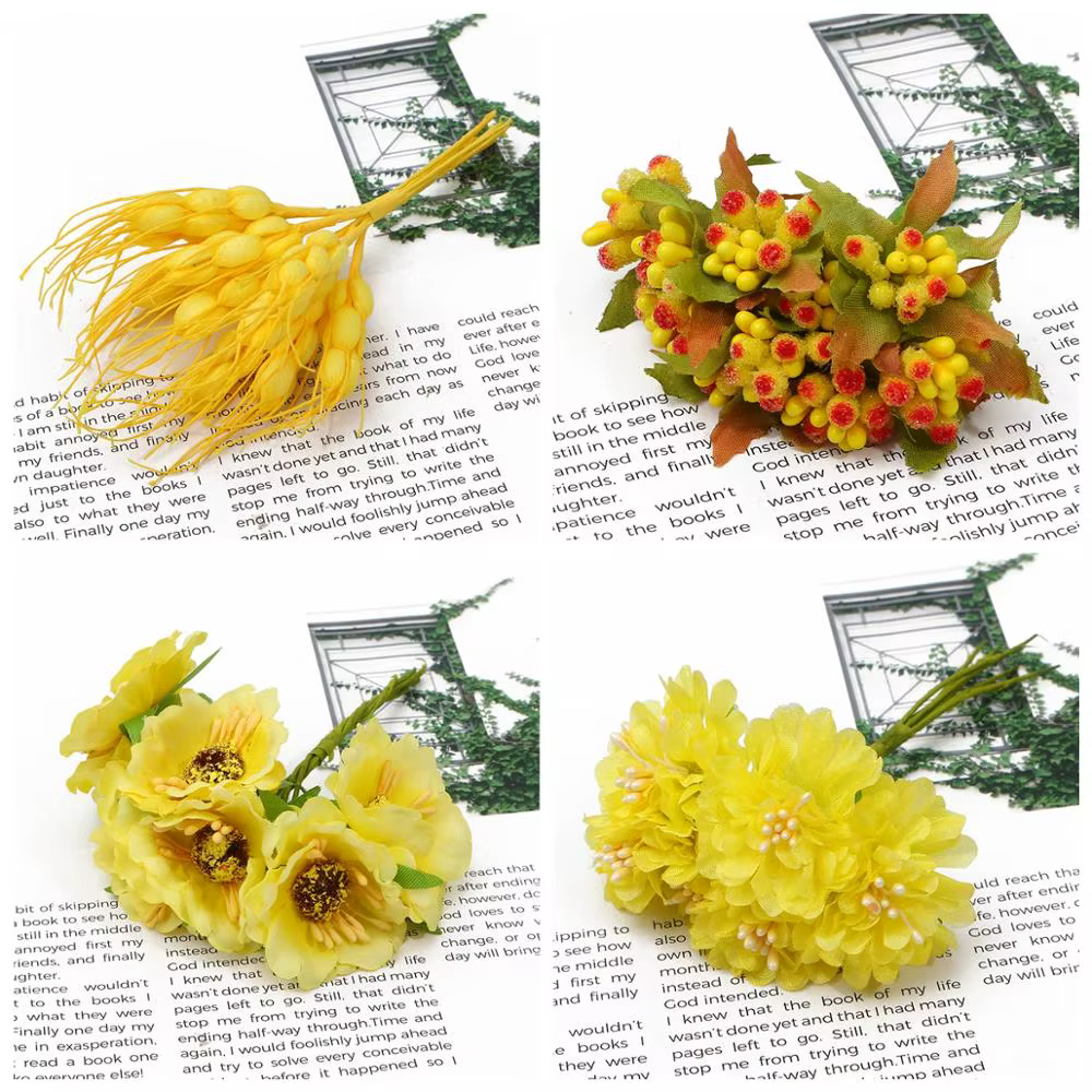 Lot de 6/10/12/50/60/70/90/144/288 pièces de fleurs jaunes