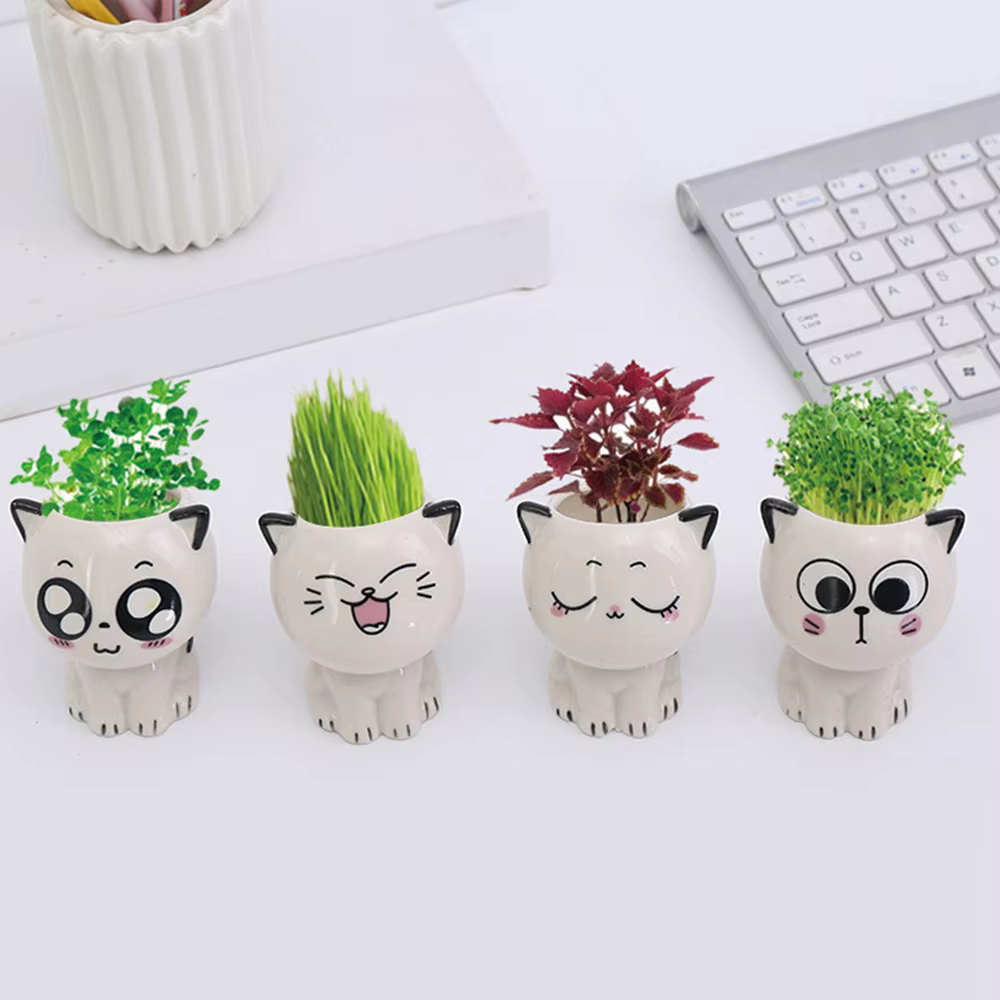 Mini Pot de Fleurs en Céramique en Forme de Chat