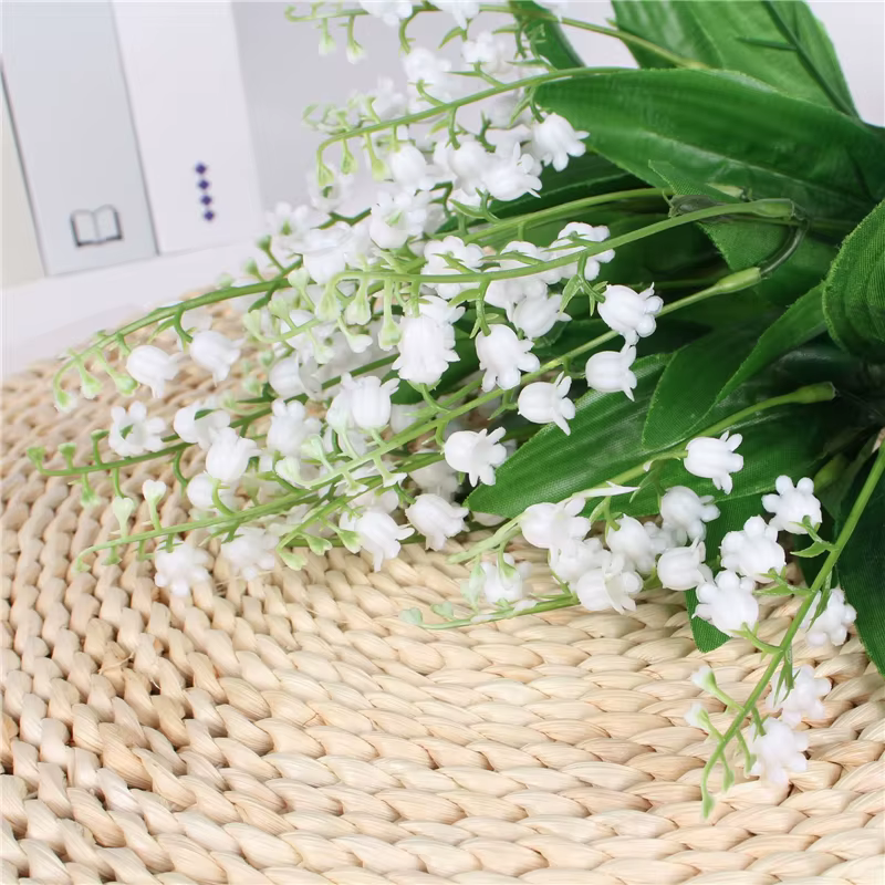 7 branches blanches artificielles muguet fleur cadeau soie fausse
