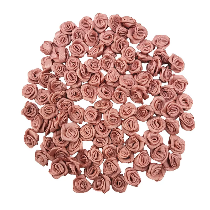 Mini fleurs artificielles en ruban de satin rose