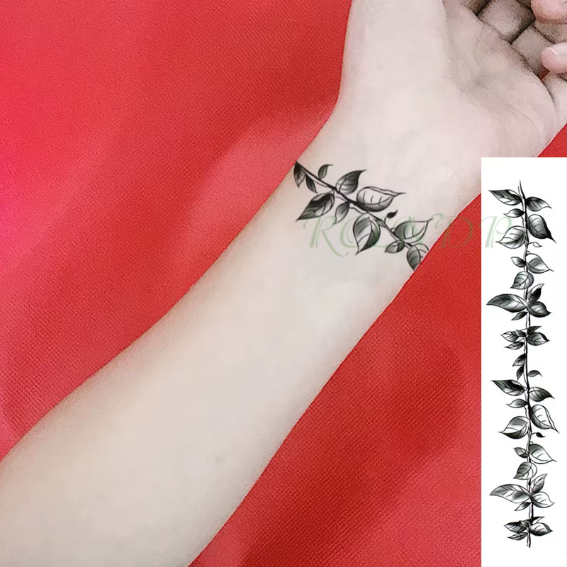Autocollant de Tatouage Temporaire Étanche pour Homme et Femme, Faux hypothécaire oo, Fleur, Feuilles de Vigne, Plante, Personnalité, Flash, Taille, Bras, Pied