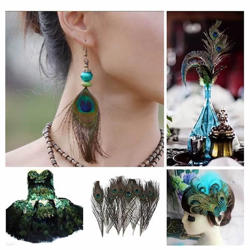 20 pièces/lot vraie plume de paon 13-16CM plumes