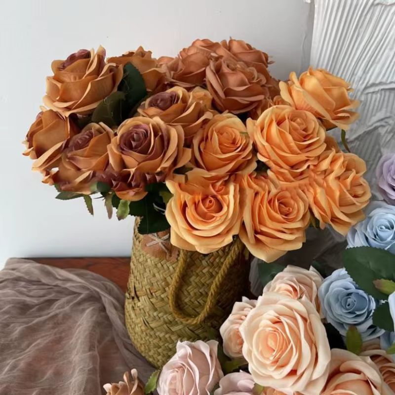 1 Bouquet de 9 Têtes de Roses Artificielles