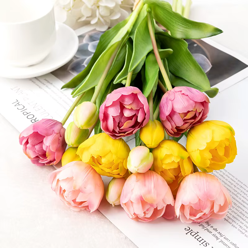 Nouveau tulipe en Silicone fleur artificielle Bouquet au toucher réel 40CM fleurs décoratives de luxe pour la maison salon déco Flores fausse plante