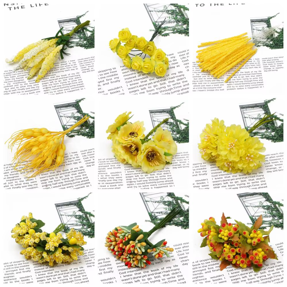 Lot de 6/10/12/50/60/70/90/144/288 pièces de fleurs jaunes