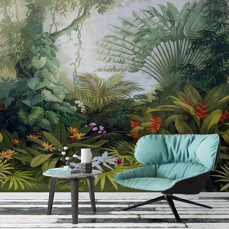 Papier peint Mural personnalisé Style européen rétro forêt tropicale plante paysage Photo peinture murale peintures