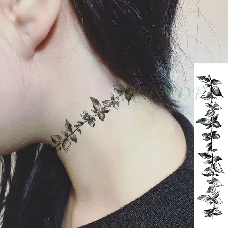 Autocollant de Tatouage Temporaire Étanche pour Homme et Femme, Faux hypothécaire oo, Fleur, Feuilles de Vigne, Plante, Personnalité, Flash, Taille, Bras, Pied