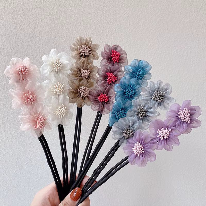 Nouvelles femmes élégantes bourgeon en mousseline de soie fleurs chignon Maruko coiffures faisant des outils longs bandeau doux bandeaux accessoires de cheveux de mode