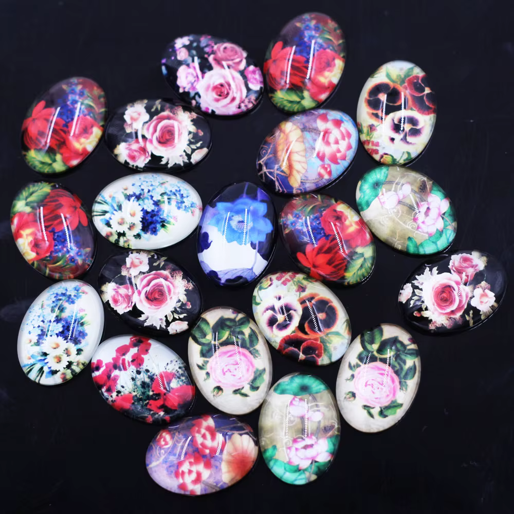 Cabochons Cameo Base Glass Flat Back Photo, Ovale Rose Flower Angle, DIY Jewelry Finding, 10x14mm-30x40mm