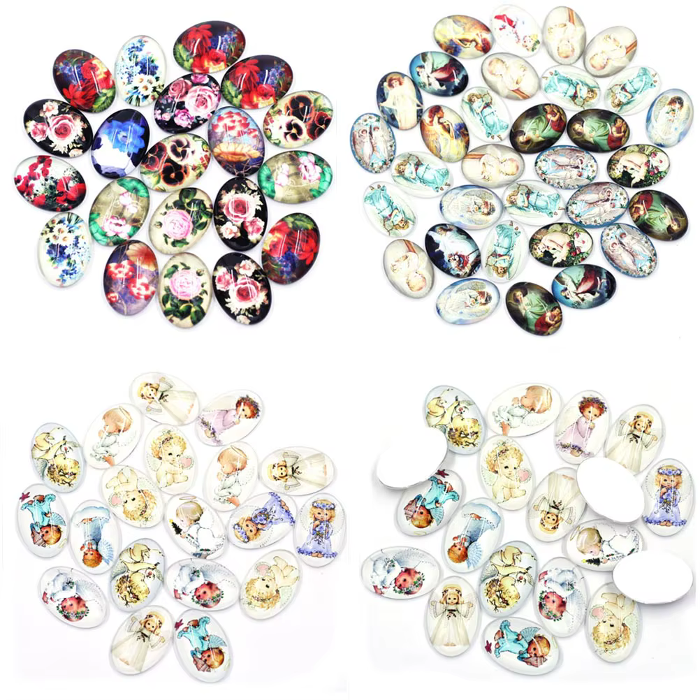 Cabochons Cameo Base Glass Flat Back Photo, Ovale Rose Flower Angle, DIY Jewelry Finding, 10x14mm-30x40mm