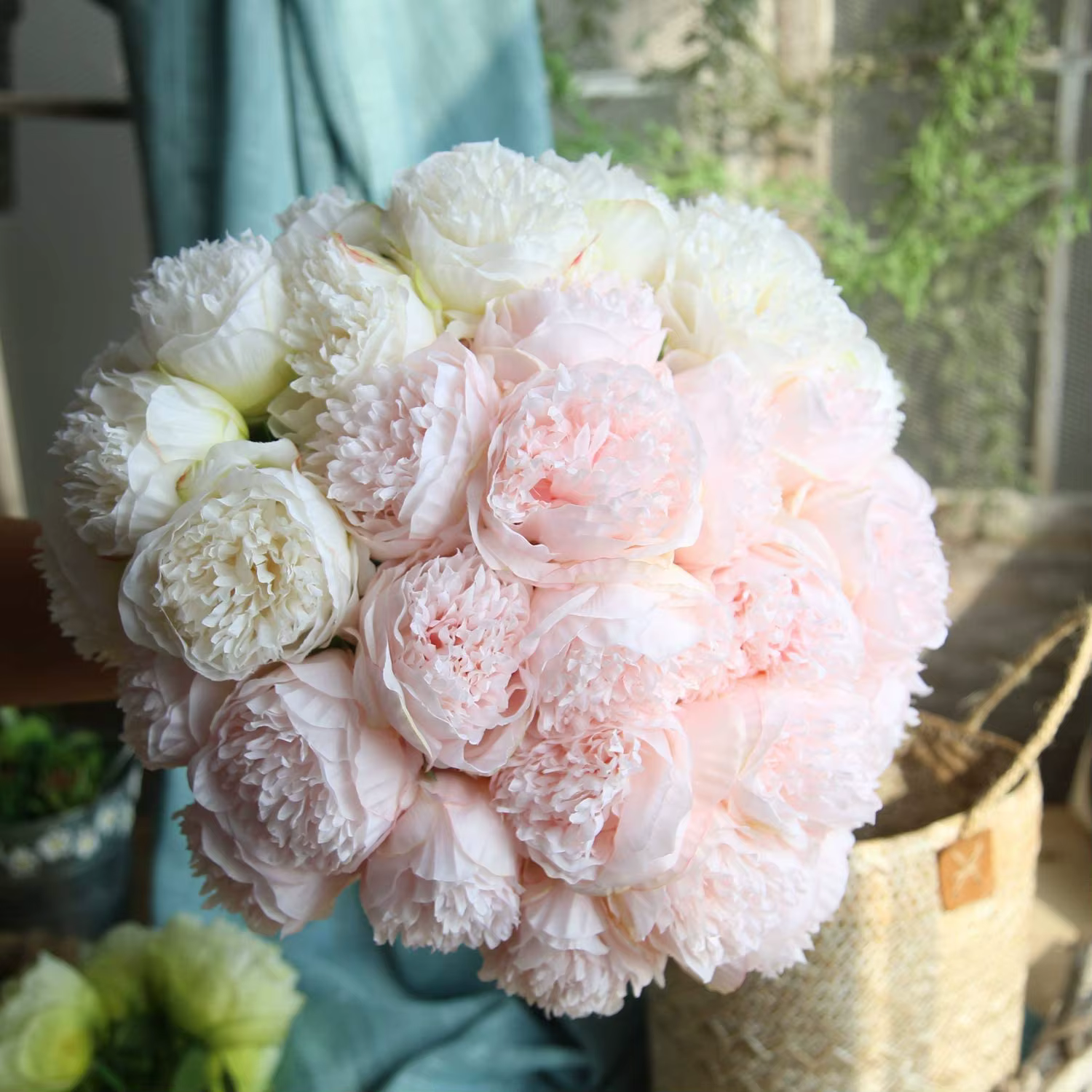1 Bouquet de pivoines artificielles à 5 têtes