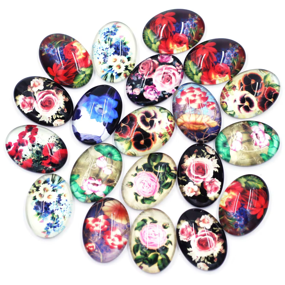 Cabochons Cameo Base Glass Flat Back Photo, Ovale Rose Flower Angle, DIY Jewelry Finding, 10x14mm-30x40mm
