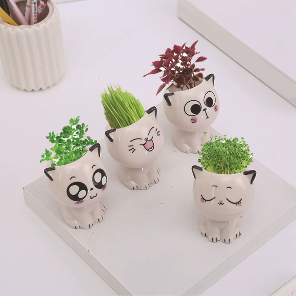 Mini Pot de Fleurs en Céramique en Forme de Chat