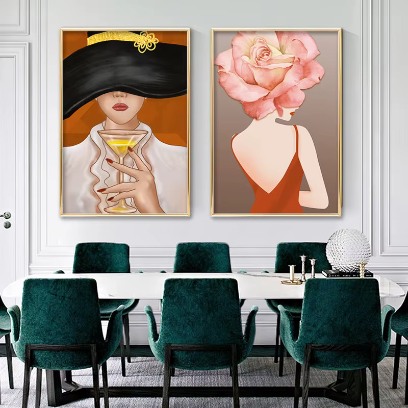 Peinture sur toile de femme de fleurs de mode