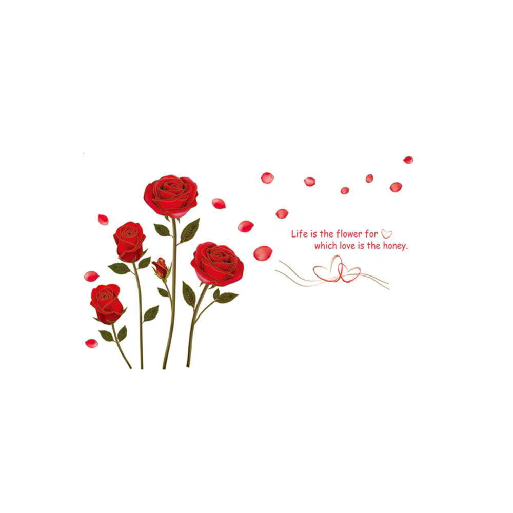 Autocollant mural romantique rose rouge pour chambre à coucher