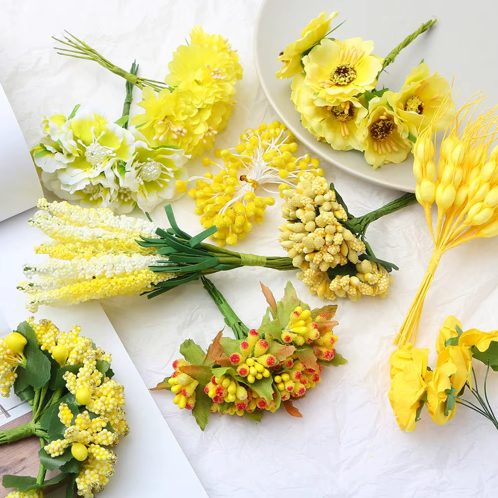 Lot de 6/10/12/50/60/70/90/144/288 pièces de fleurs jaunes