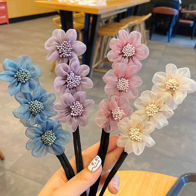 Nouvelles femmes élégantes bourgeon en mousseline de soie fleurs chignon Maruko coiffures faisant des outils longs bandeau doux bandeaux accessoires de cheveux de mode