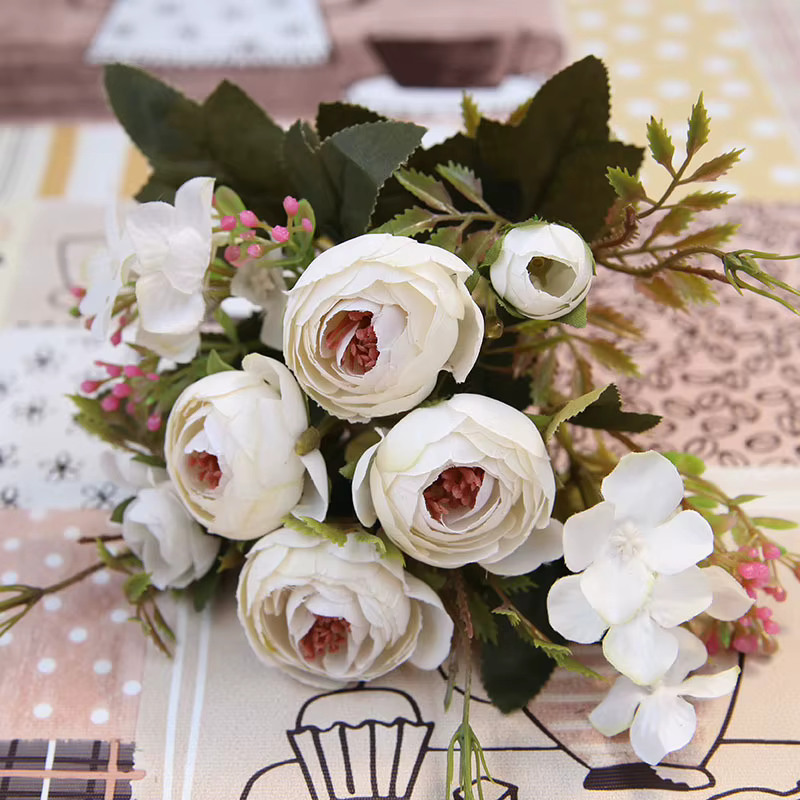 Fausse fleur de thé rose en soie d'automne