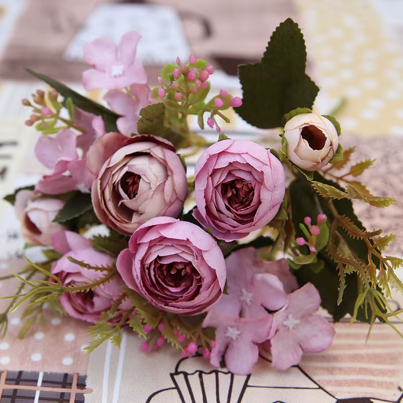 Fausse fleur de thé rose en soie d'automne