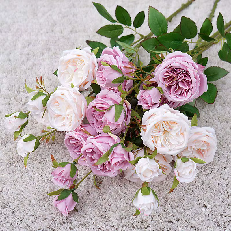 Branches de roses artificielles en soie
