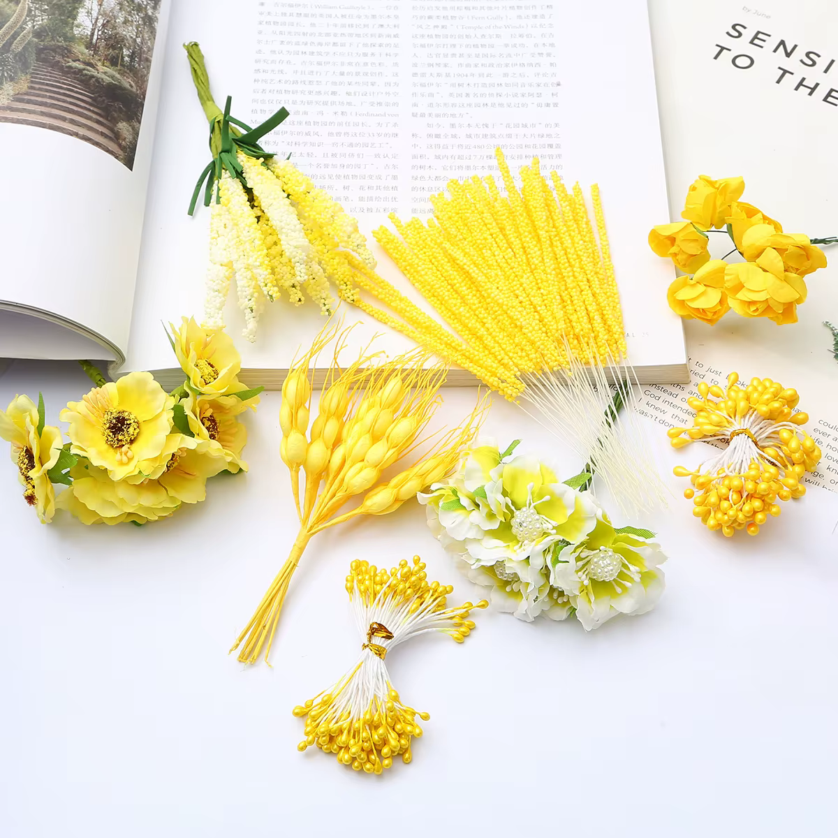 Lot de 6/10/12/50/60/70/90/144/288 pièces de fleurs jaunes