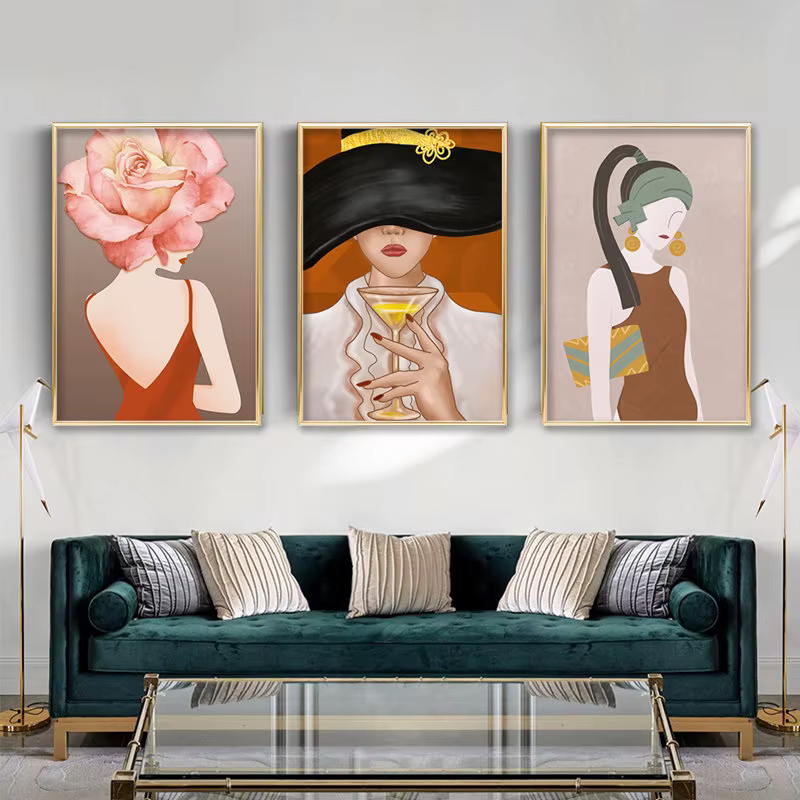 Peinture sur toile de femme de fleurs de mode