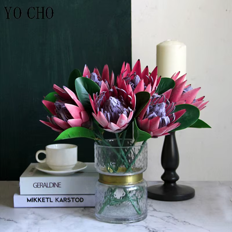 YO CHO fleur artificielle soie roi Protea bricolage Arrangement floral faux fleurs empereur blanc maison fête Table de mariage décoration