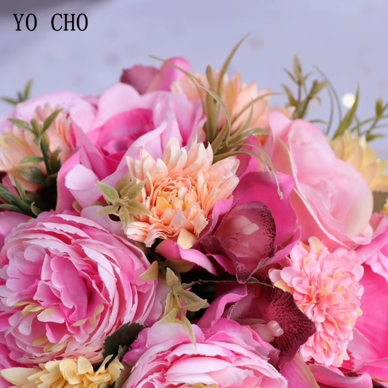 YO CHO Bouquet de fleurs de mariée fournitures de mariage artificielle soie Rose pivoine fleur Bouquet de mariage Dahlia orchidée Bouquets de qualité