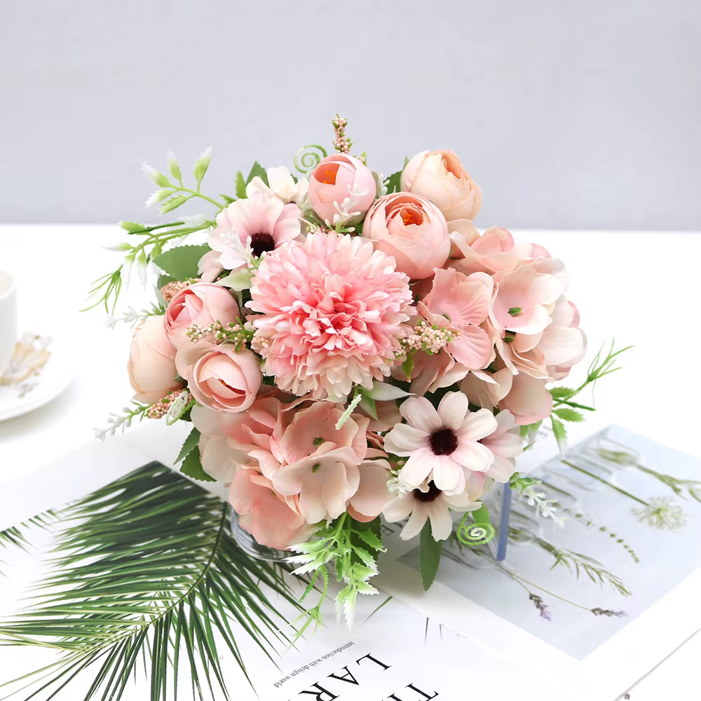 Bouquet de fleurs d'hortensias artificielles en soie