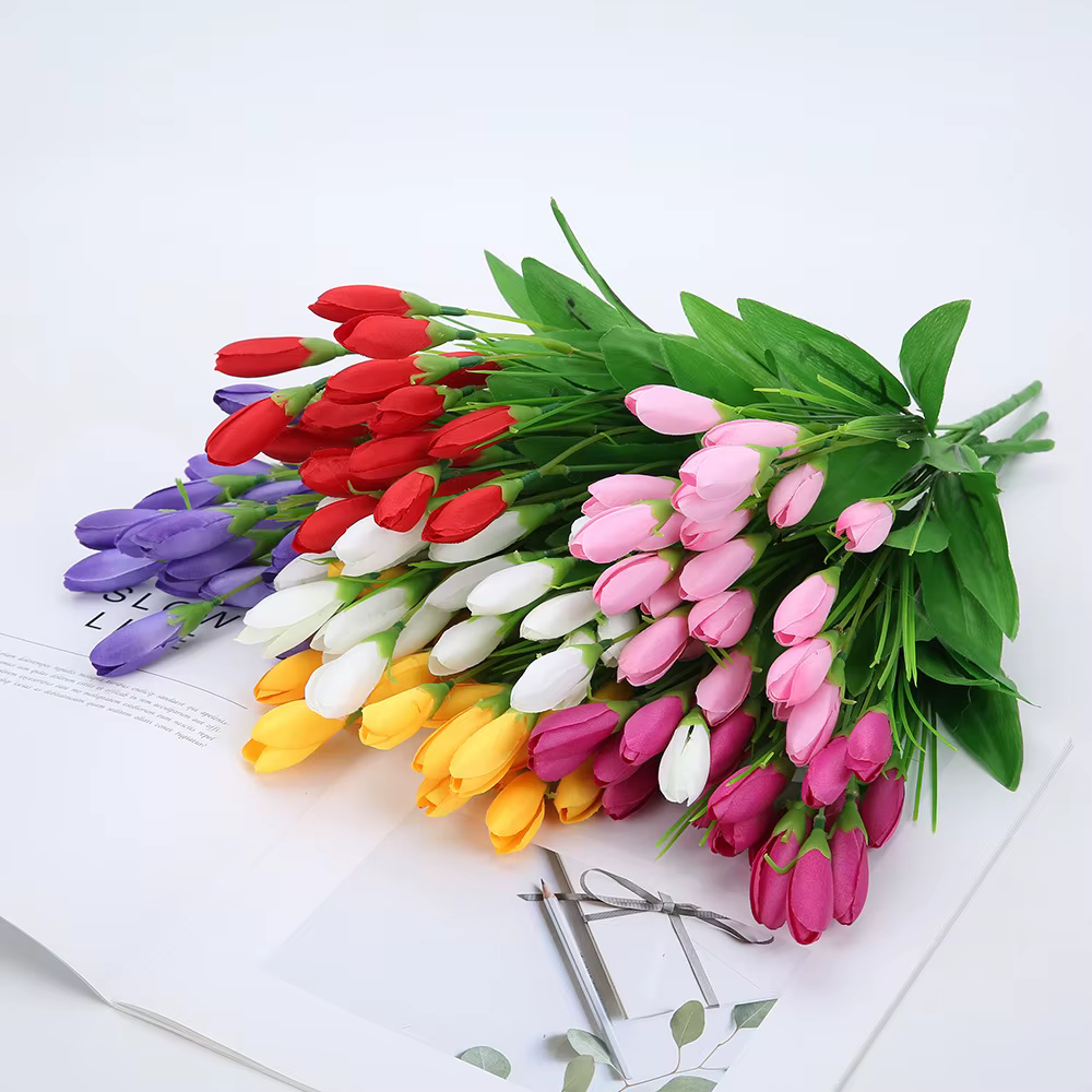 21 têtes tulipe fleur artificielle soie lavande tulipes Bouquet fausse