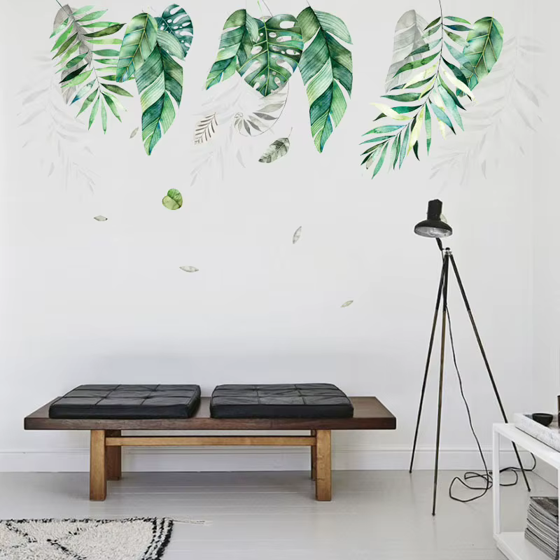 Sticker mural grande feuille de végétation tropicale