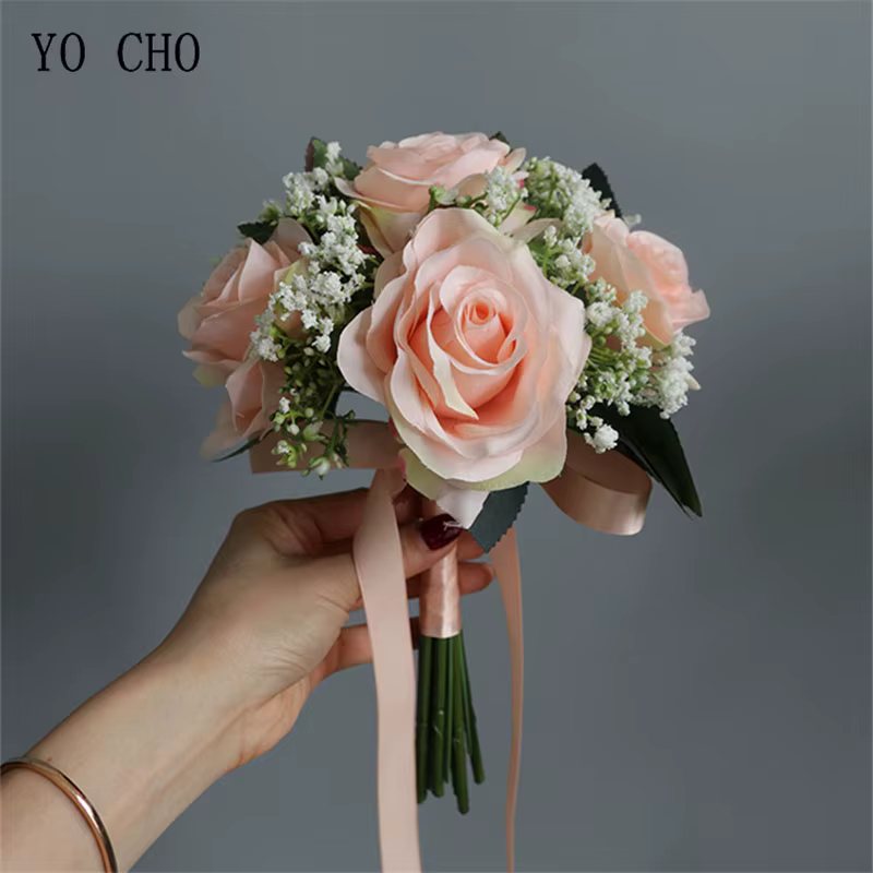 YO CHO Bouquet de fleurs artificielles mariée fleur de mariage soie Rose souffle de bébé