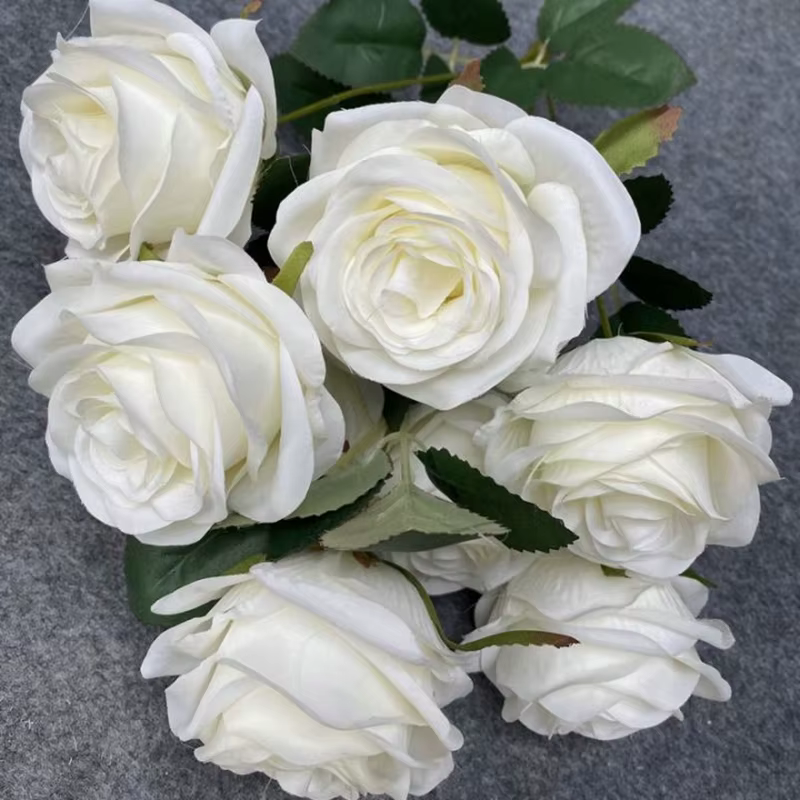 1 Bouquet de 9 Têtes de Roses Artificielles