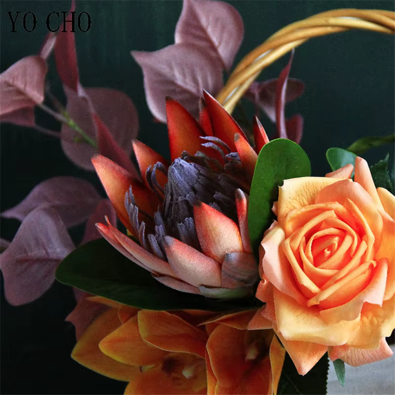 YO CHO fleur artificielle soie roi Protea bricolage Arrangement floral faux fleurs empereur blanc maison fête Table de mariage décoration