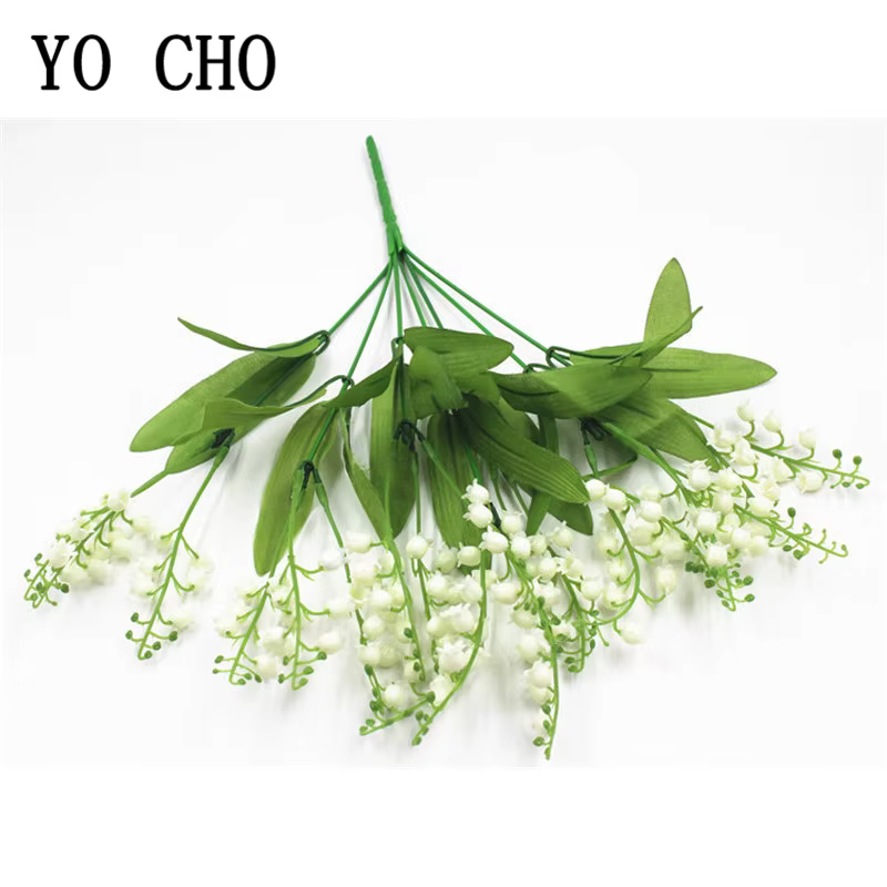 7 branches blanches artificielles muguet fleur cadeau soie fausse