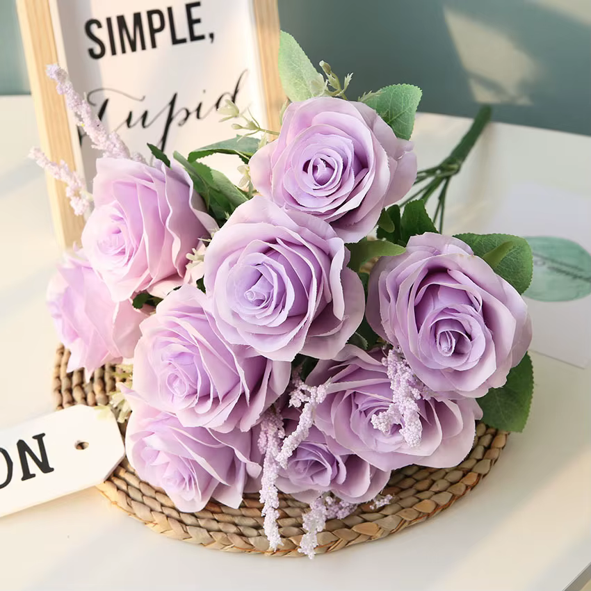 Roses bleues artificielles fleurs soie Rose Bouquet
