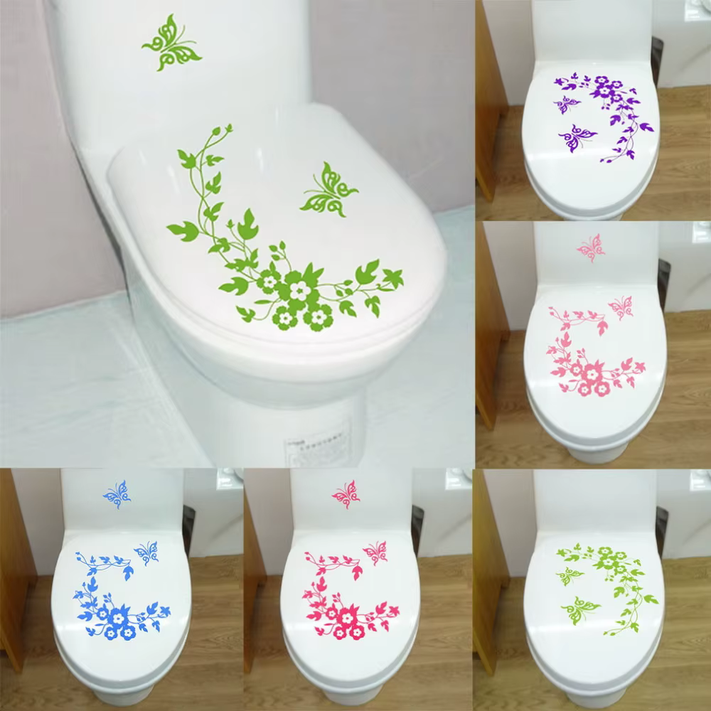 Autocollants muraux papillon et fleur pour salle de bain, décoration intérieure, autocollants décoratifs, papier peint mural pour toilettes et armoires