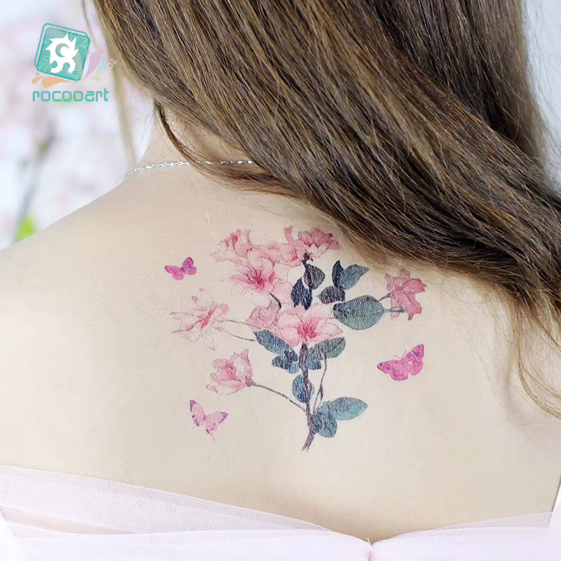 Rocooart-Autocollants de tatouage Sakura pour femmes, faux tatouages de fleurs, tatouage de main, art corporel, tatouage de bras étanche, aucune fleur
