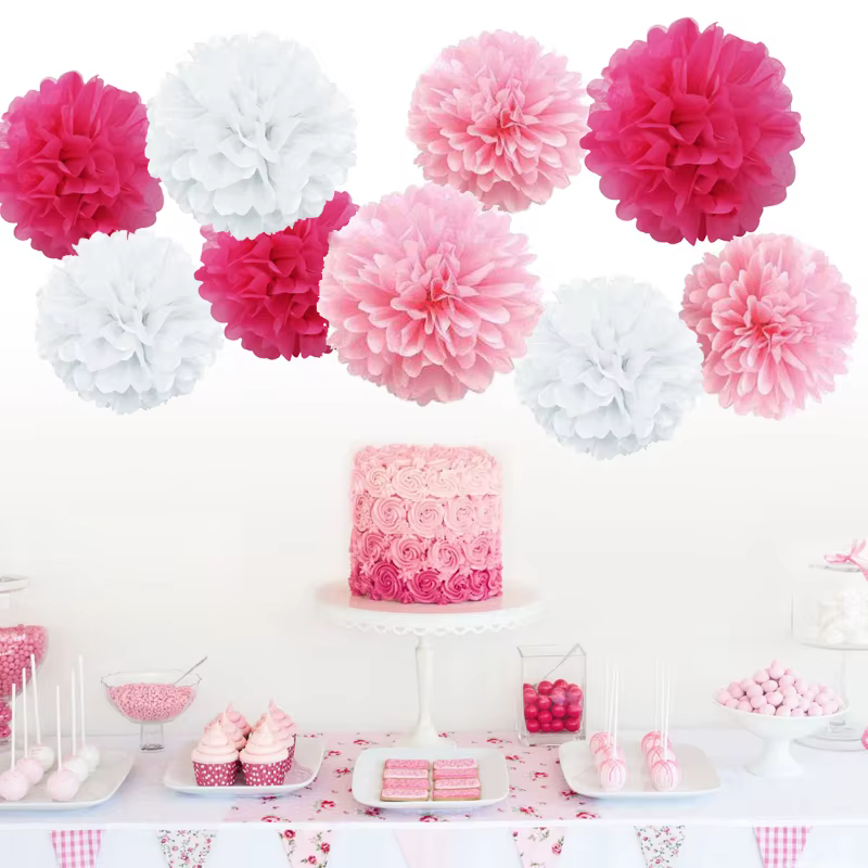 Pompons en Papier de Soie, 9 Pièces, Décoration d'Anniversaire, IkFlowers, pour la Maison, Fournitures de ixde Mariage