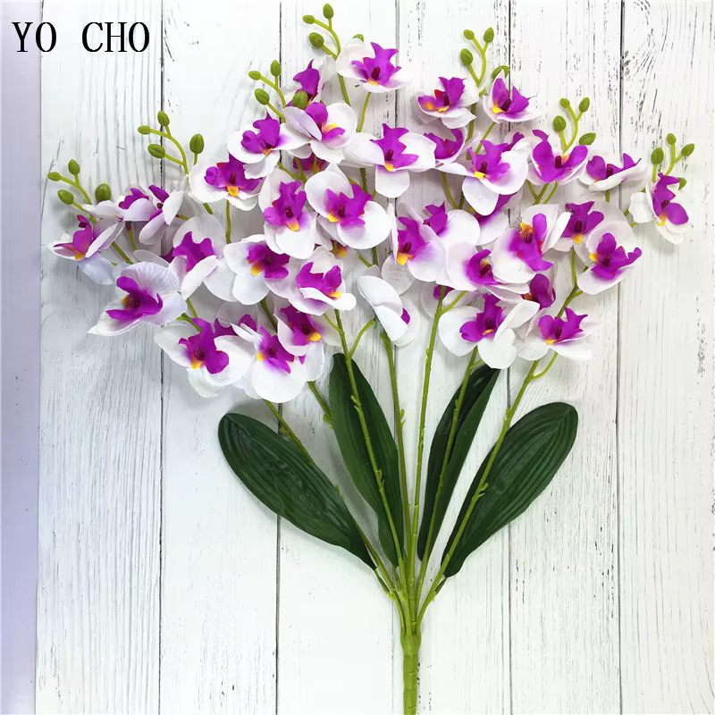 YO CHO fleurs en soie décoration de mariage à la maison mode 7 fourchettes orchidée papillon