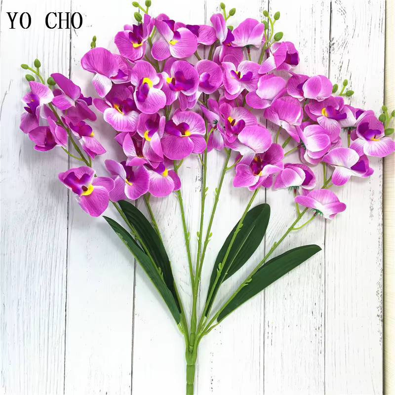 YO CHO fleurs en soie décoration de mariage à la maison mode 7 fourchettes orchidée papillon