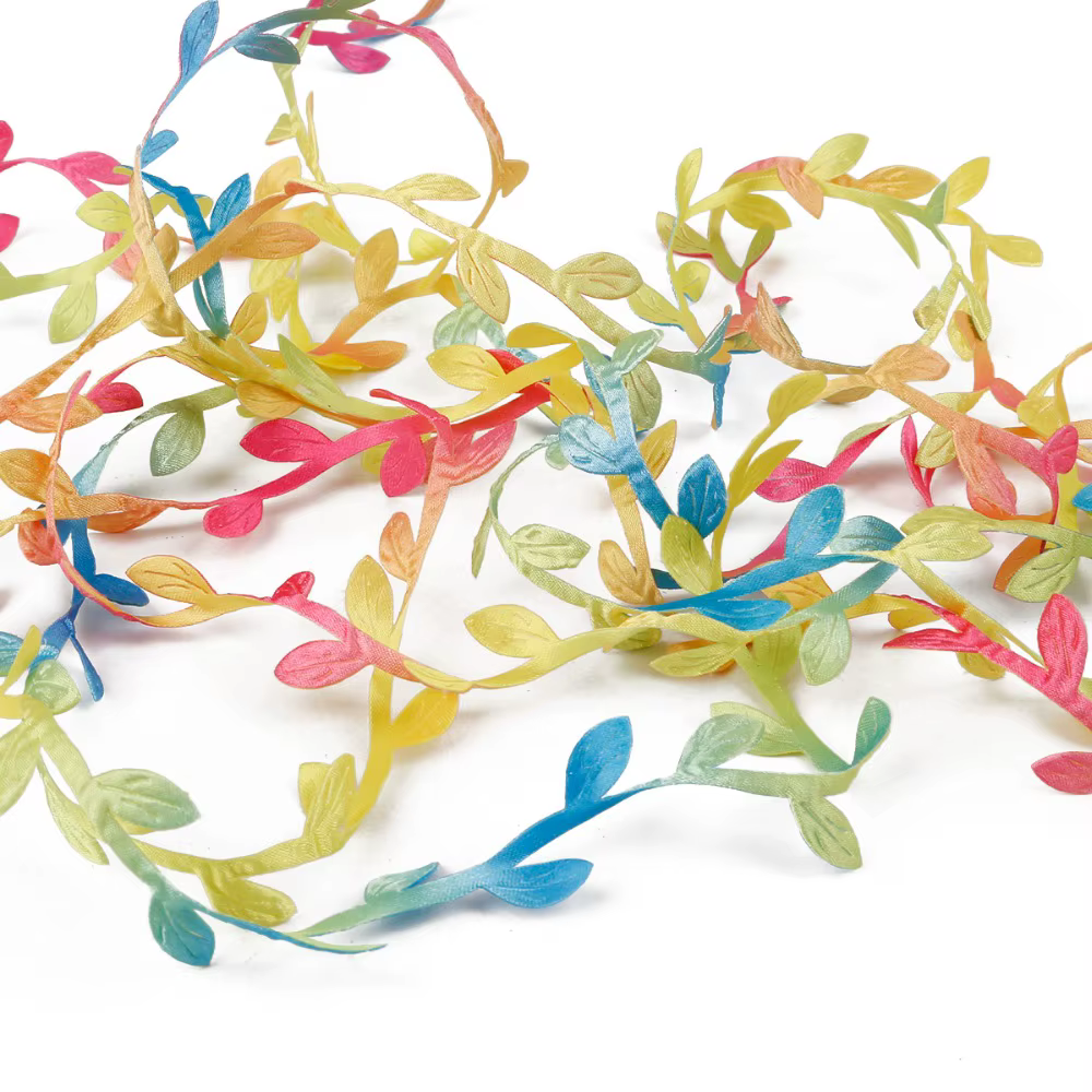 Feuilles vertes artificielles en soie faites à la main