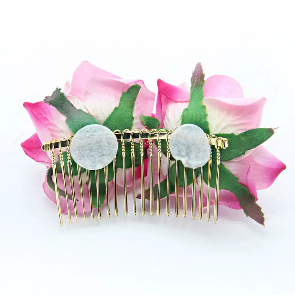 Peigne à cheveux fleur rose rouge pour femme, bijoux élégants pour patients, pièce de sauna de Rhde mariage, breloque faite à la main, outils de coiffure, accessoires