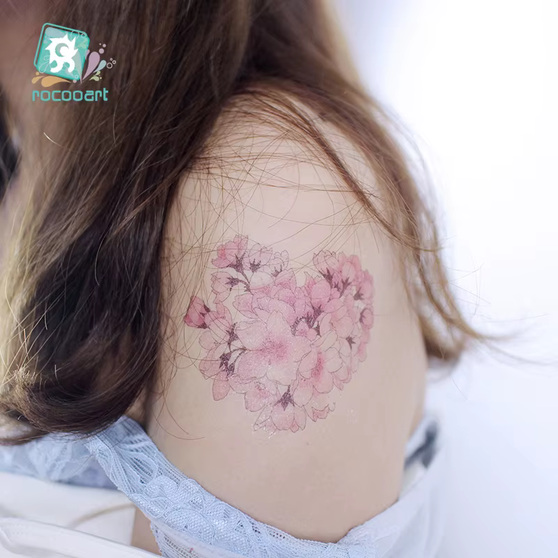 Rocooart-Autocollants de tatouage Sakura pour femmes, faux tatouages de fleurs, tatouage de main, art corporel, tatouage de bras étanche, aucune fleur
